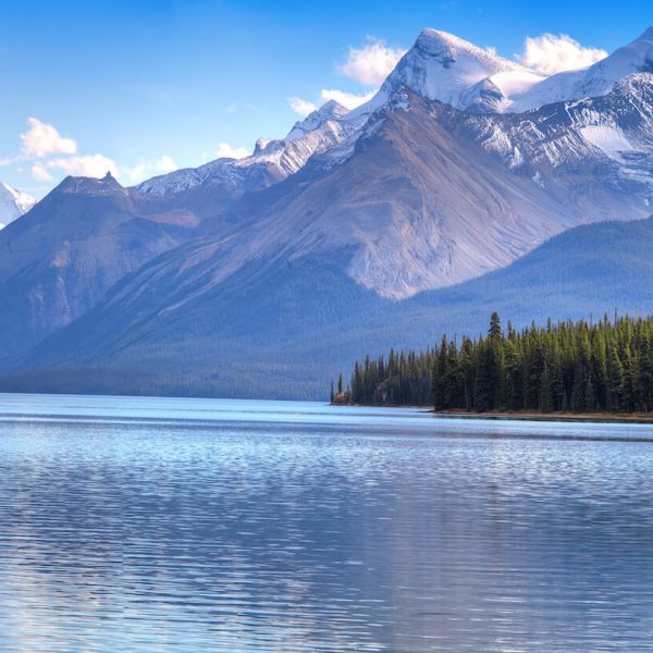 Luxury Canada Holidays - Beautiful mountain, spruce trees and lake shot