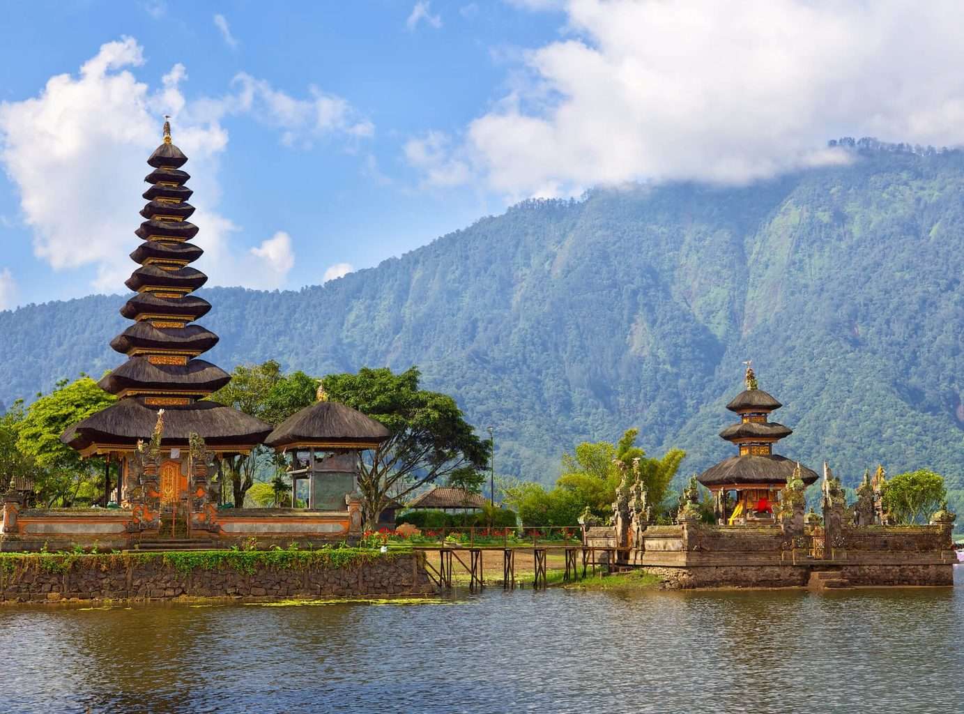 Luxury Bali Holidays - mountains, temple and water shot