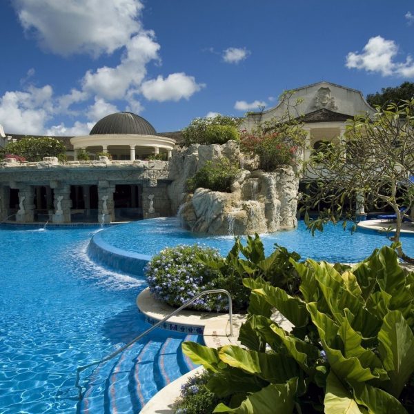 View of the swimming pool at Sandy Lane in Barbados
