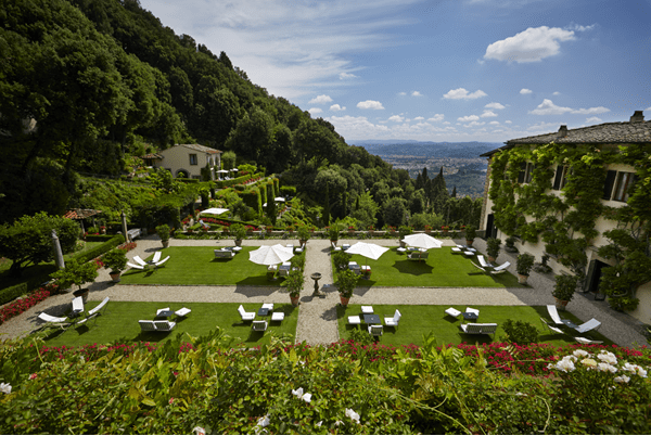 View of the gardens at Belmond Villa San Michele Florence in Italy
