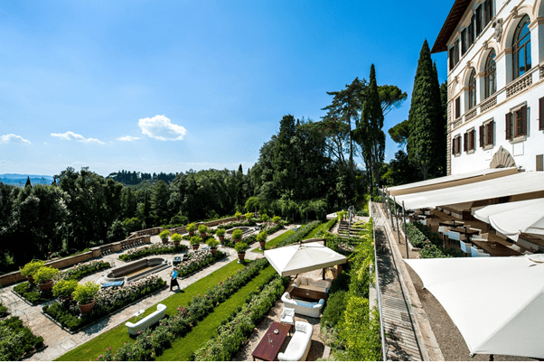View of the exterior and gardens at Il Salviatino Florence in Italy