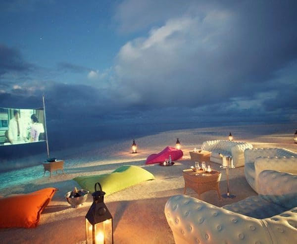 View of the cinema on the beach at LUX Belle Mare in Mauritius