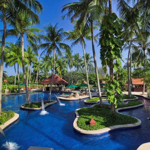 View of the swimming pool at Banyan Tree Phuket in Thailand