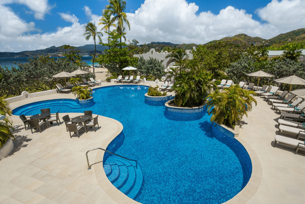 View of the swimming pool at Spice Island Beach Resort in Grenada