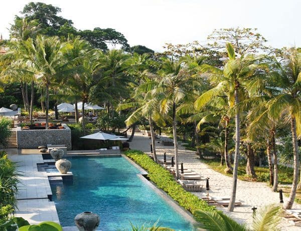 View of the swimming pool at Trisara in Phuket, Thailand
