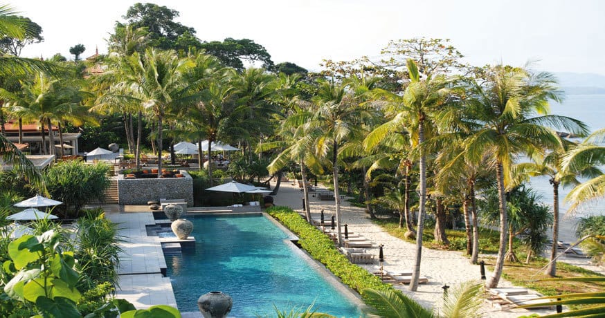 View of the swimming pool at Trisara in Phuket, Thailand