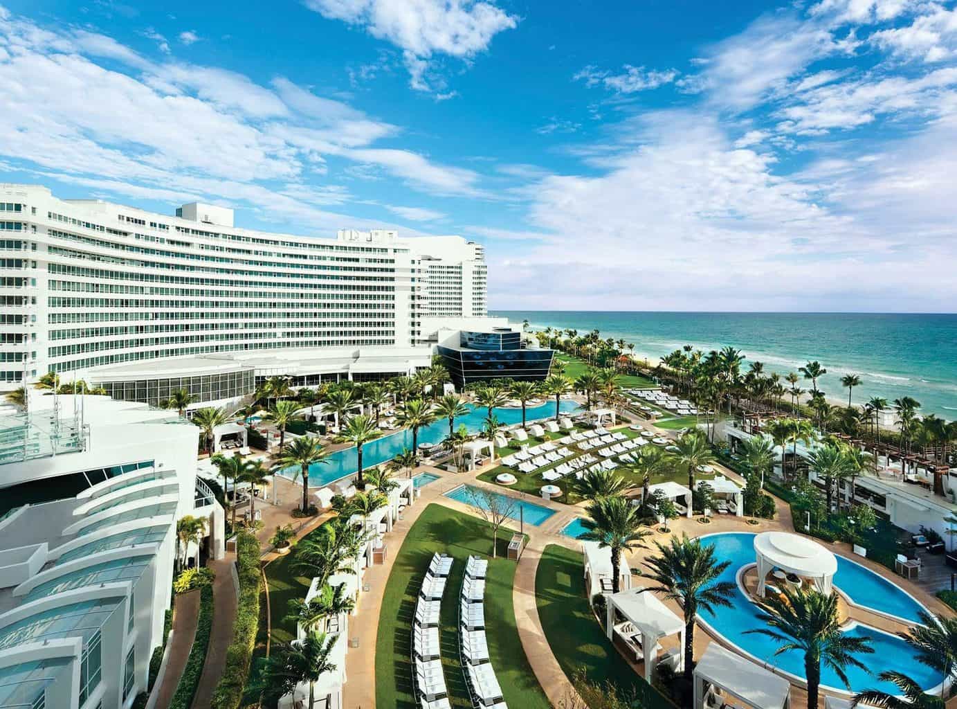 Exterior view of the pool and beach at Fontainebleau Miami Beach in Florida