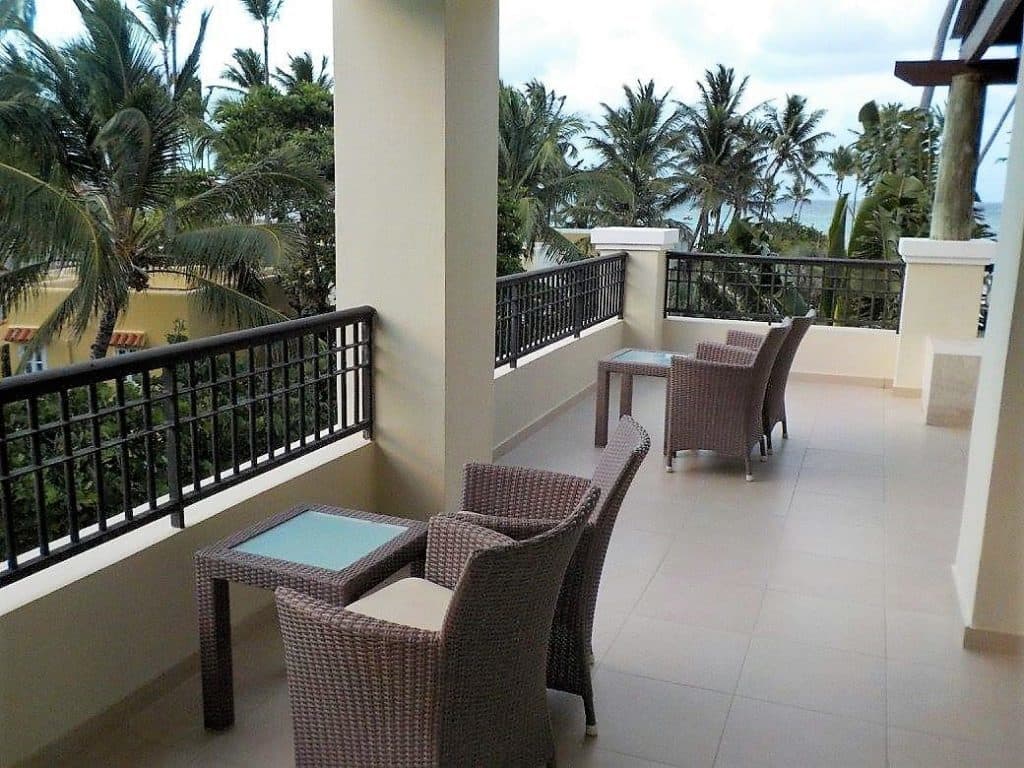 View of the balcony in the Preferred Club Partial Ocean View room at Now Larimar Punta Cana