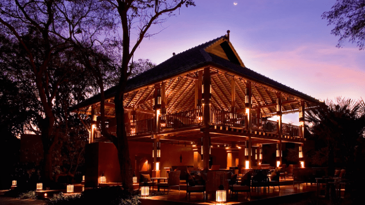 View of the dining and entertainment in the evening at Hyatt Regency Hua Hin in Thailand