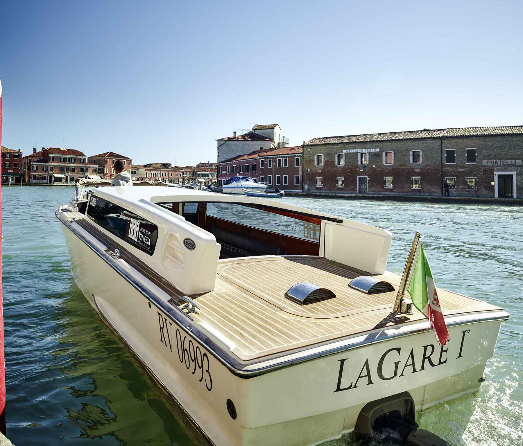View of the water taxi at laGare Hotel Venezia, Venice, Italy