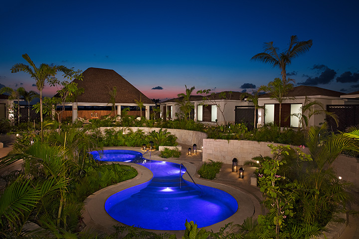 The spa at Dreams Playa Mujeres in the evening