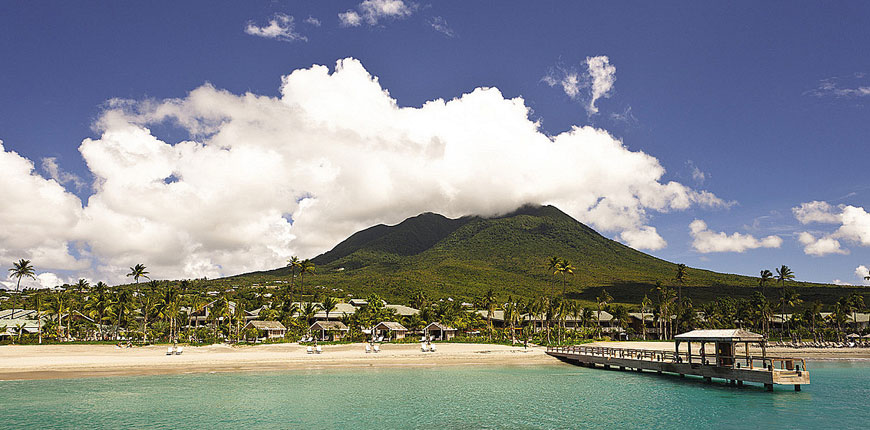 View of the island and mountains at Four Seasons Nevis from St Kitts & Nevis in the Caribbean