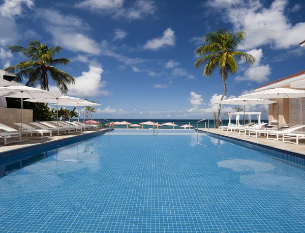 View of the swimming pool at The Bodyholiday in St Lucia.