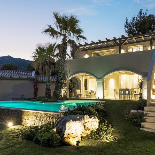 View of Villa Sofia by night at Forte Village in Sardinia