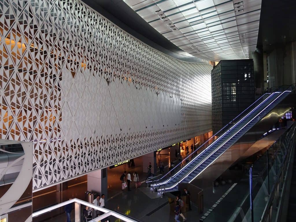 View of the exterior of Al Maha Lounge in Hamad International Airport in Doha, Qatar