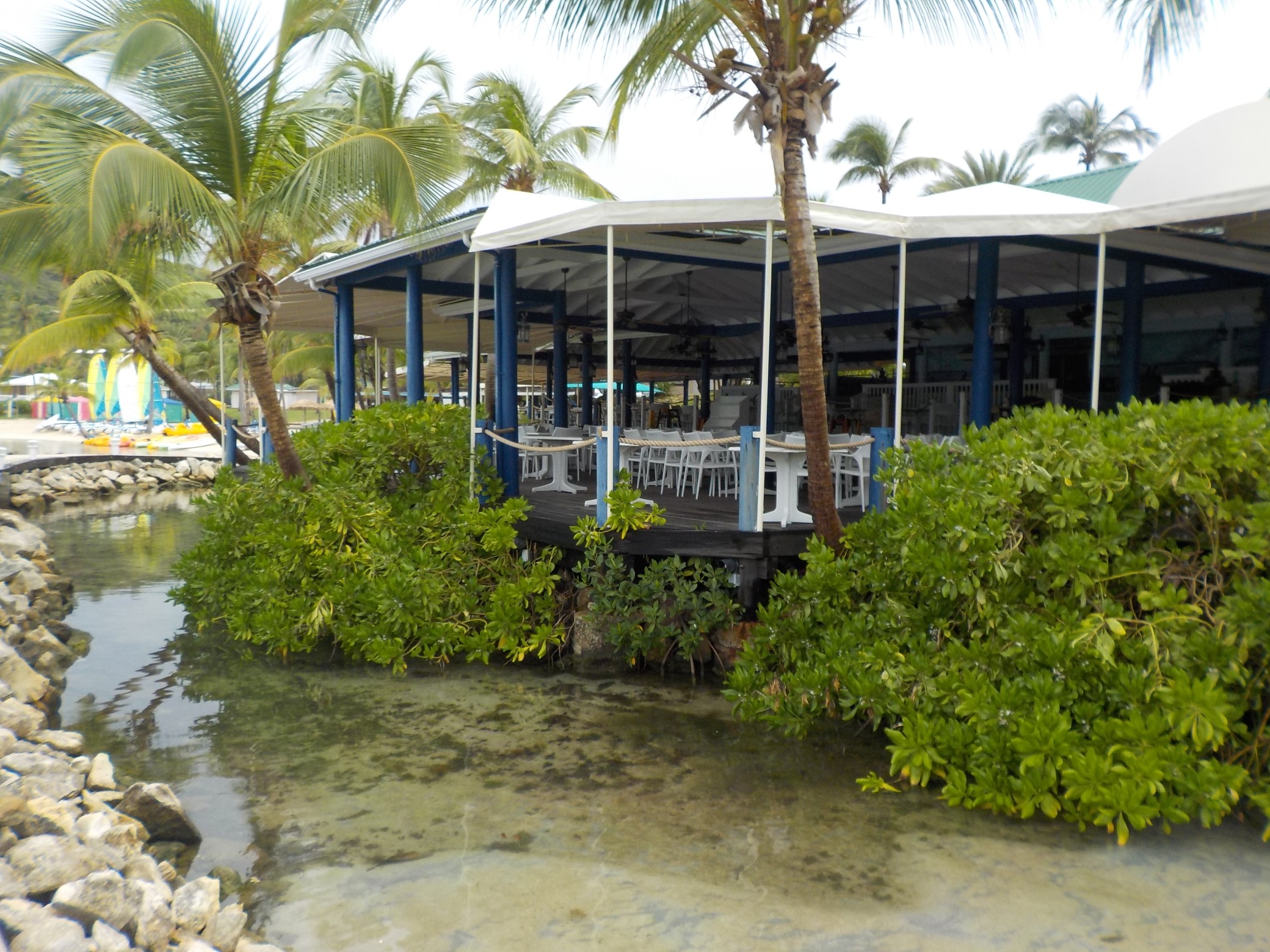 Exterior view of the Docksider Restaurant at St James Club Antigua 