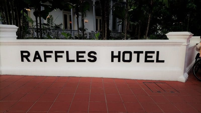 Exterior sign of the Raffles Singapore Hotel