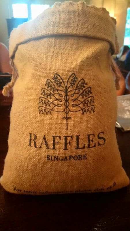 A bag of peanuts in the Bar & Billiards Room at Raffles Singapore Hotel