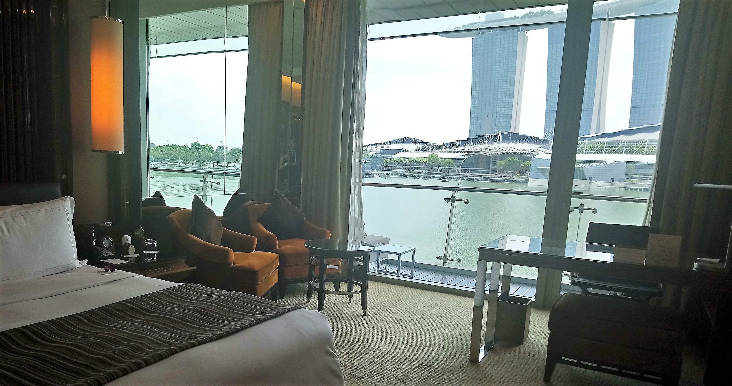 View of the balcony in a Bay View Room at The Fullerton Bay Hotel Singapore