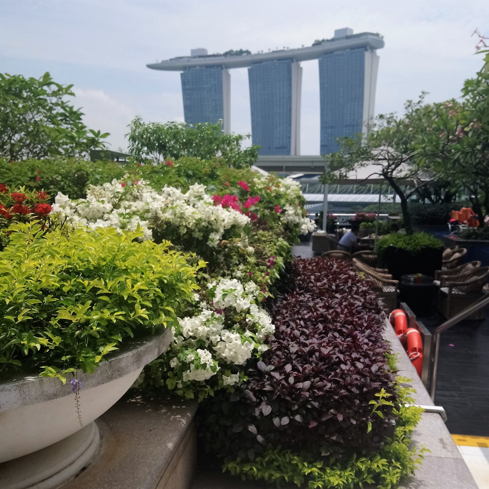 View of Marina Bay Sands from the rooftop gardens at The Fullerton Bay Hotel Singapore