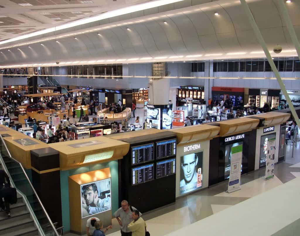 View of the shopping areas in Hamad International Airport in Doha, Qatar