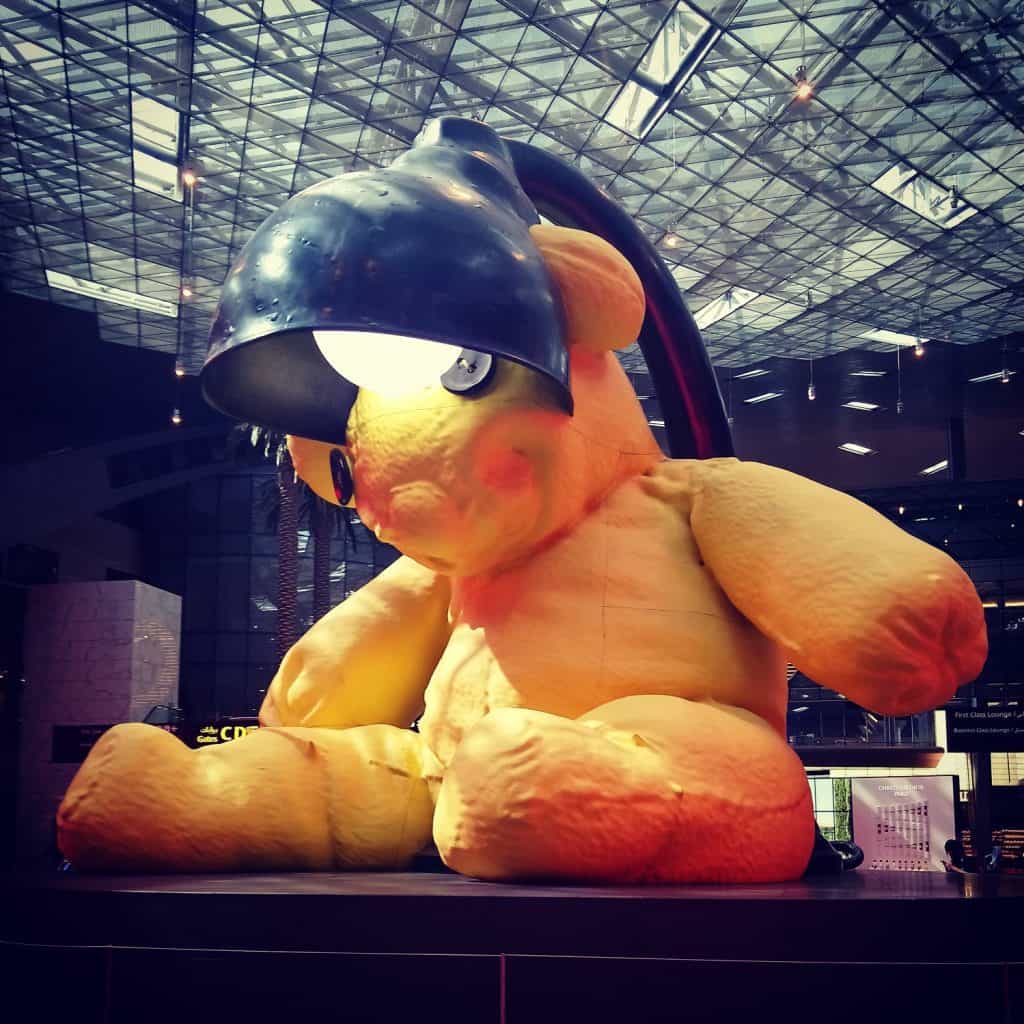 Photo of the Lamp Bear by Urs Fischer at Hamad International Airport in Doha, Qatar