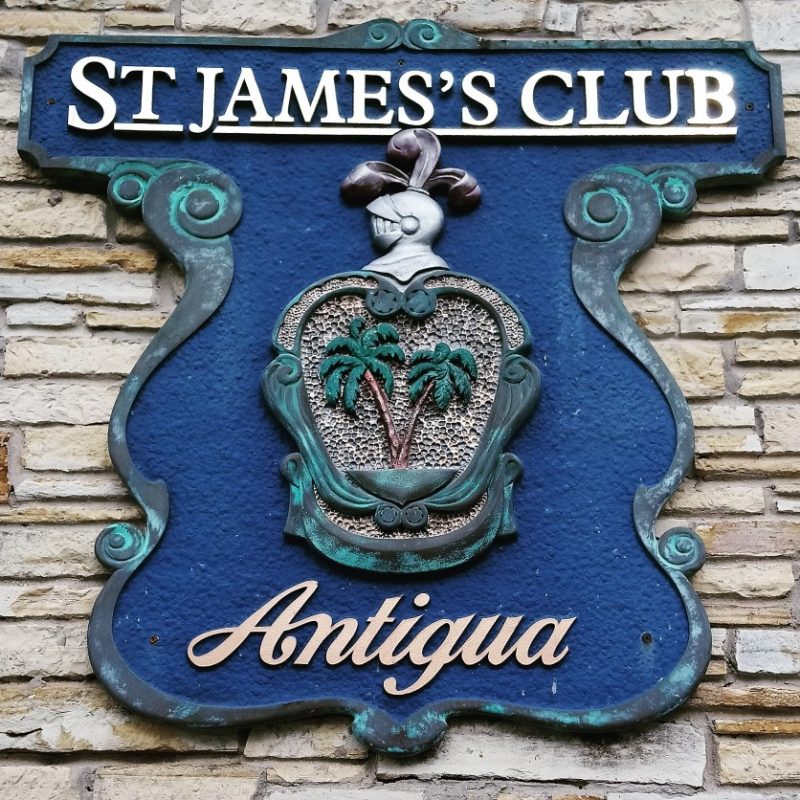 The St James Club Antigua Emblem outside reception