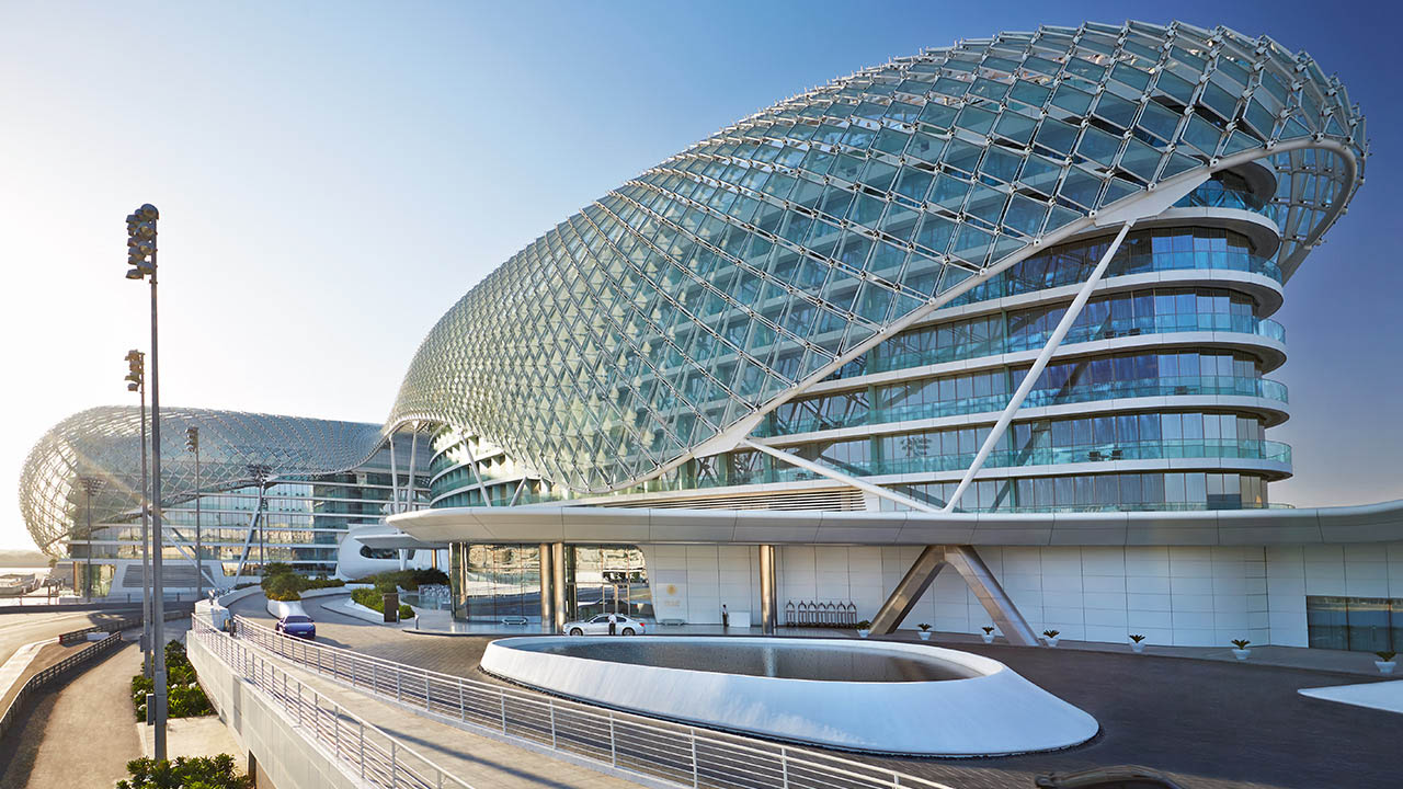 Exterior day view of the Yas Hotel Abu Dhabi