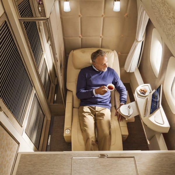 Emirates first class suites zero gravity position