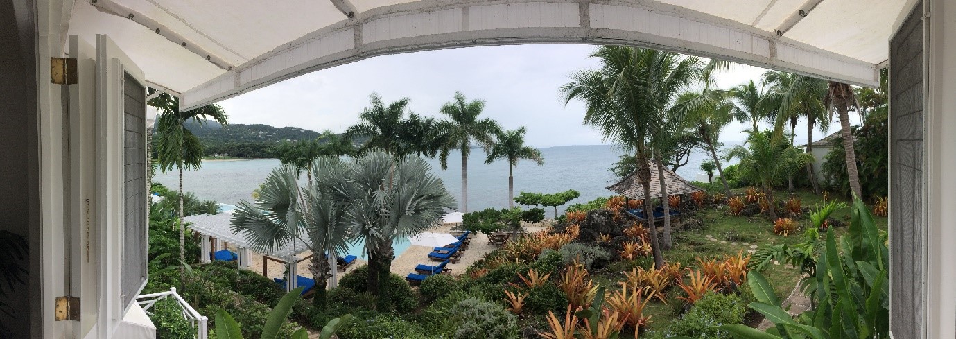The view from Ralph Lauren designed Oceanfront Guestrooms at Round Hill Resort & Villas in Jamaica